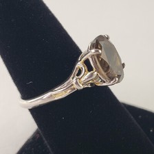Sterling Ring Smokey Quartz 11mm by 9mm Solitaire 3.6g Size 8 China 7619