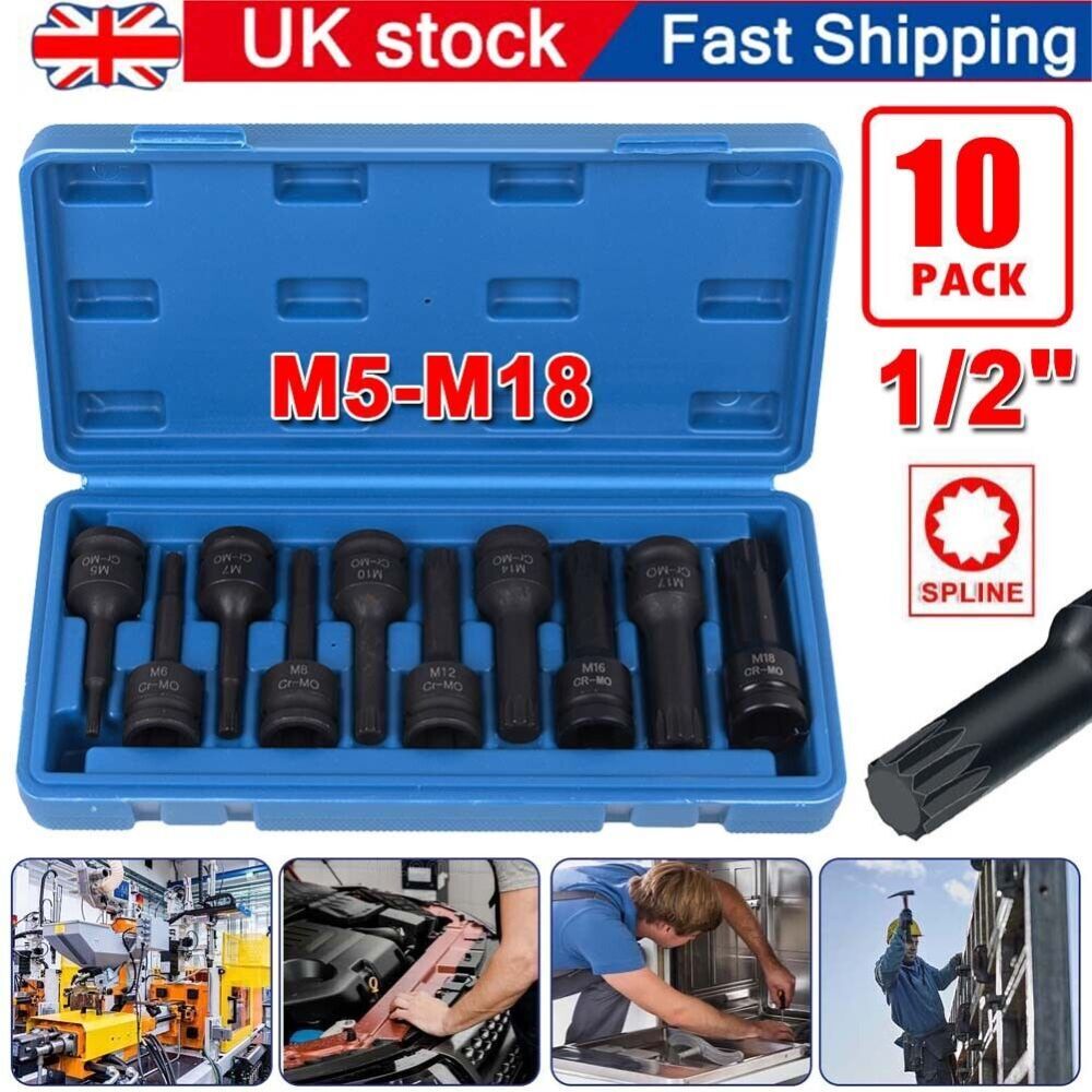 Impact Spline Bit Torx Star Socket Set 10Pcs 1/2