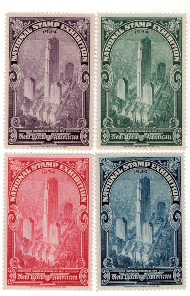 4 poster stamps, National Stamp Exhibition, New York, 1934, MNH