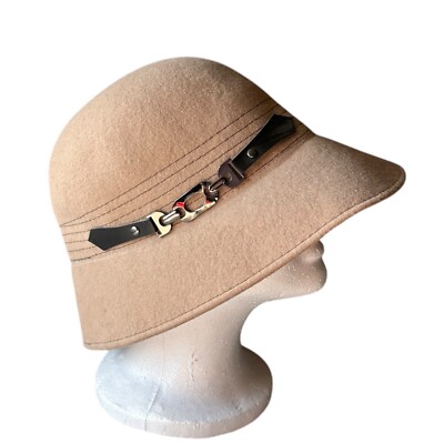 Nordstrom Womens Felted Wool Cloche Hat Leather Trim Timeless Italy Classic  OS