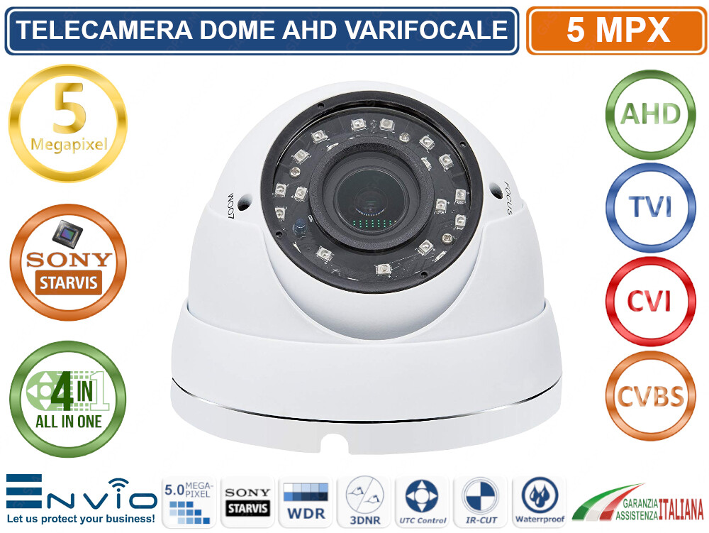 TELECAMERA IBRIDA 4in1 AHD TVI CVI CVBS VARIFOCAL 2,8-12mm 5MP SONY STARVIS IP66