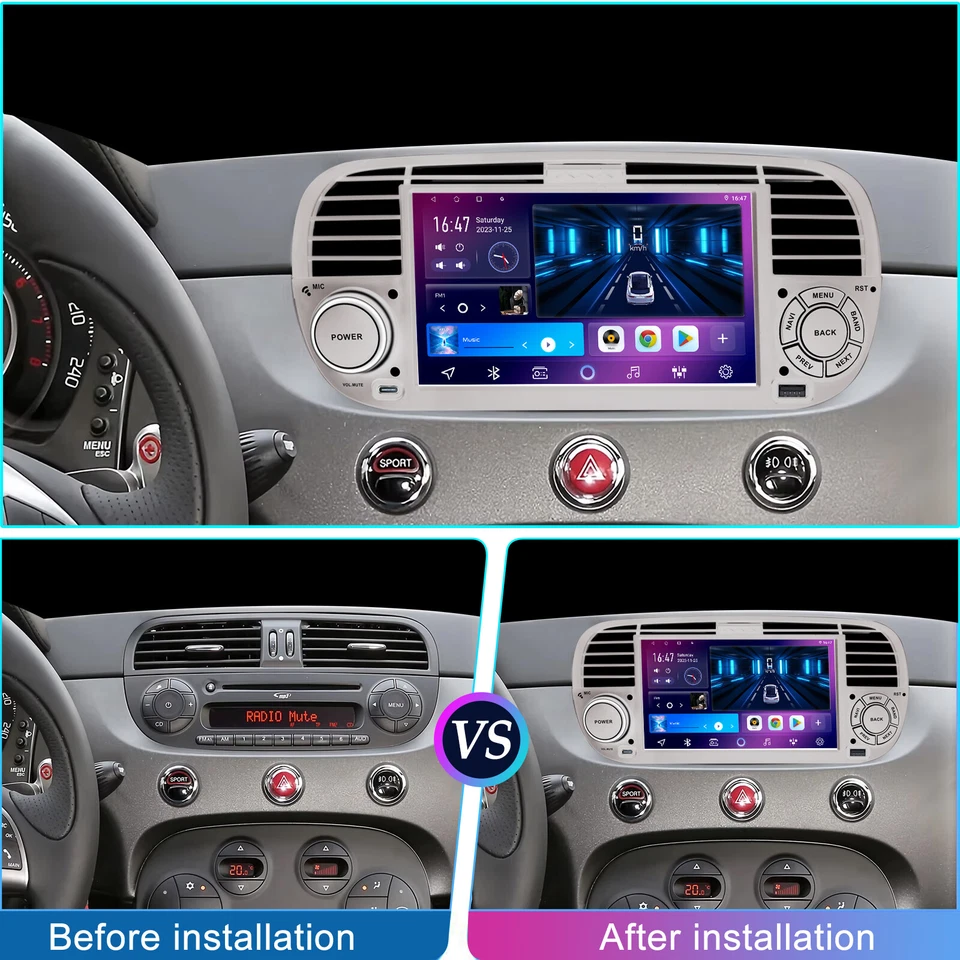 7" Autoradio Per FIAT 500 2007-2015 Stereo Android 13 2+64G GPS NAVI Carplay RDS - Immagine 2 di 4