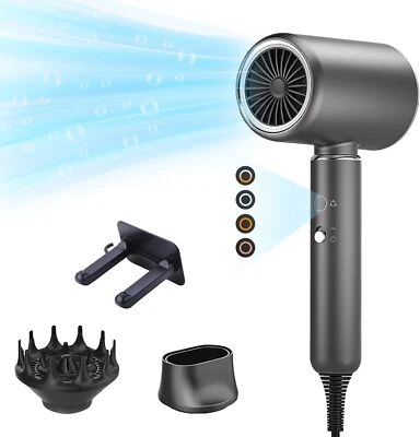 BIZCASA Haartrockner 2200W AC Motor,Negativ-Ionen-Technologie Föhn Anti Frizz,4Temp Grau
