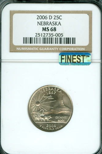 2006 D NEBRASKA QUARTER NGC MS68 MAC FINEST BUSINESS STRIKE & SPOTLESS POP 9 *
