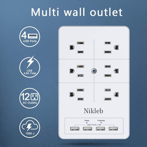 Multi Plug Outlet Surge Protector 12 Electrical Outlets Extender with 4 USB ... - Picture 2 of 7
