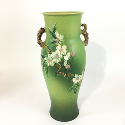 Rare Roseville Pottery Floor Vase Green Apple Blossom 19 Tall