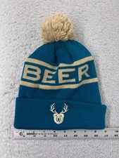 Cirque Mountain Apparel Beanie Toque Adult OS Blue Knit Acrylic Beer Deer Pom
