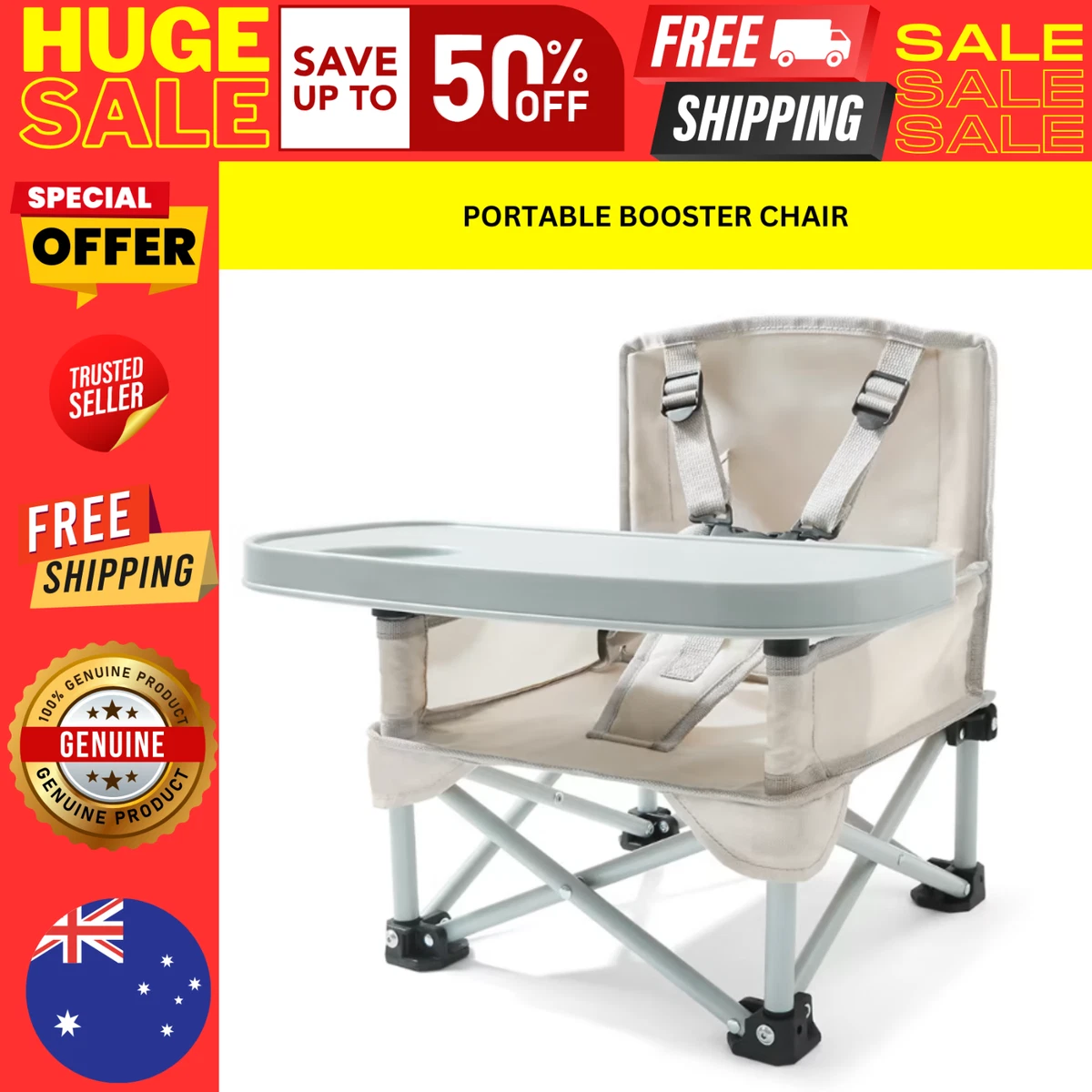 Portable Booster Chair with Storage Pocket Baby Feeding High Seat