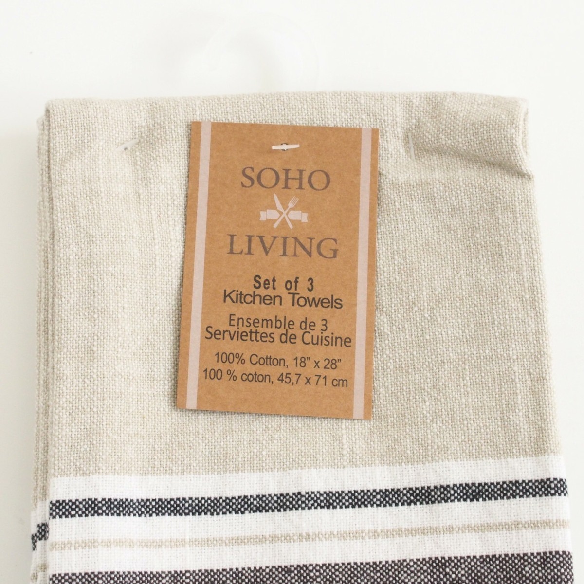 SOHO LIVING Striped Kitchen Towels, Tan, Pack of 18x28