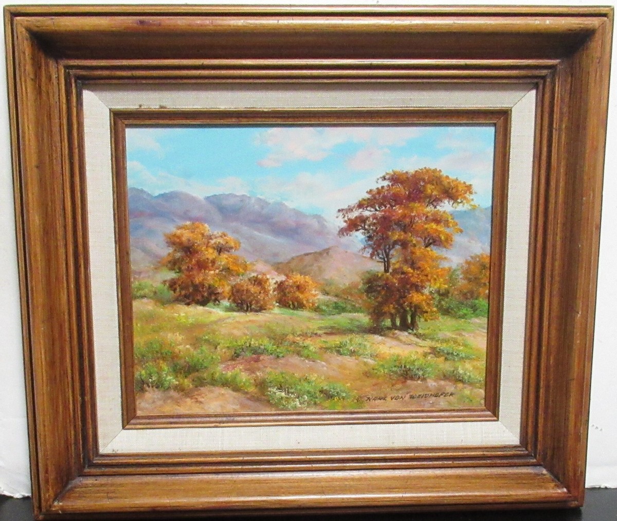 KARL VON WEIDHOFER ORIGINAL OIL ON BOARD MOUNTAIN TREES