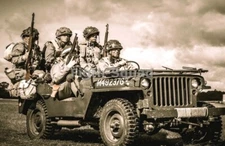WW2 Picture Photo US Soldiers on a Willys Jeep Picture 5473