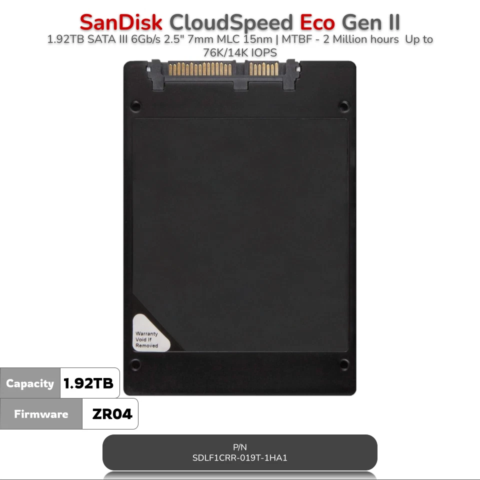 SanDisk CloudSpeed Eco Gen II | 1.92TB SATA III 6Gb/s 2.5"| FW: ZR04 | SSD