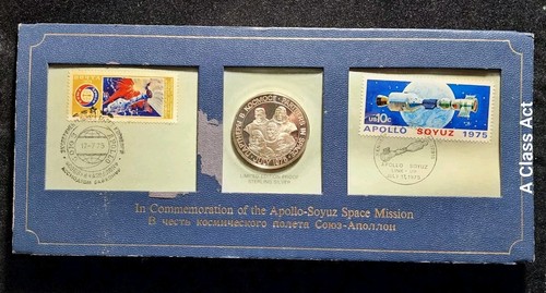 1975 Gedenken an die Apollo Sojus Weltraummission Sterlingsilber Medaille B59
