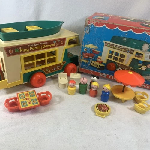 Vintage 1972 Fisher Price Play Family Camper Little People Play Set W/box #994