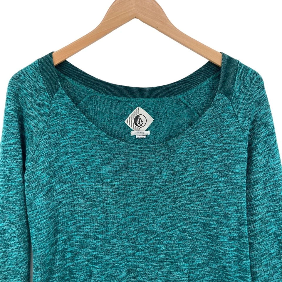 Suéter Pullover Volcom Para Mujer Verde Algodón Manga Larga con Bolsillos Talla X-Pequeño Foto 3 de 4