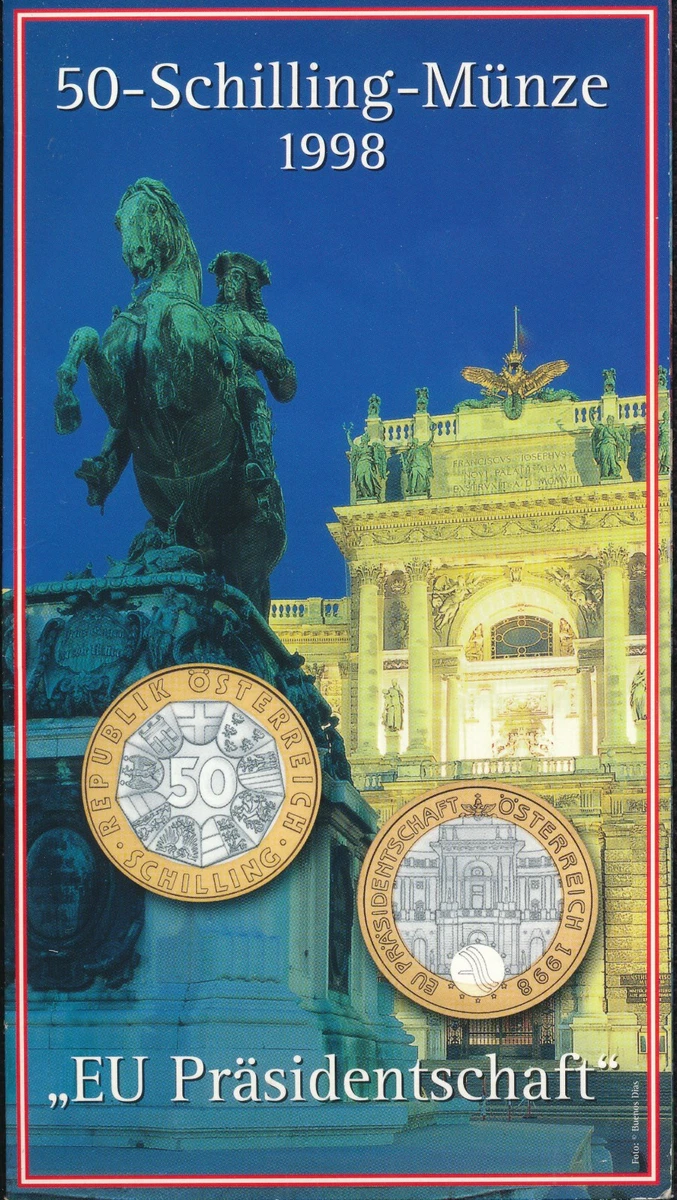 Österreich Gedenkmünze 50 Schilling 1998 EU-Präsidentschaft im Folder