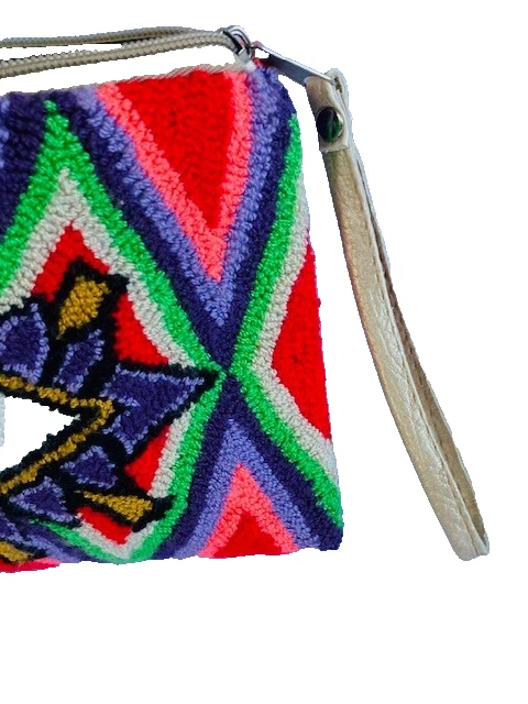 Wayuu Bolso de Mano Bordado Mal de Ojo, Ojo de la Suerte Bohemio con Correa para la Muñeca Foto 4 de 4