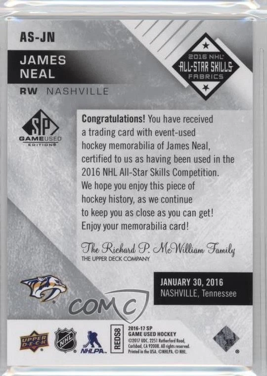 2016-17 SP Game Used 2016 All-Star Skills Fabrics James Neal #AS-JN - Image 2 of 2