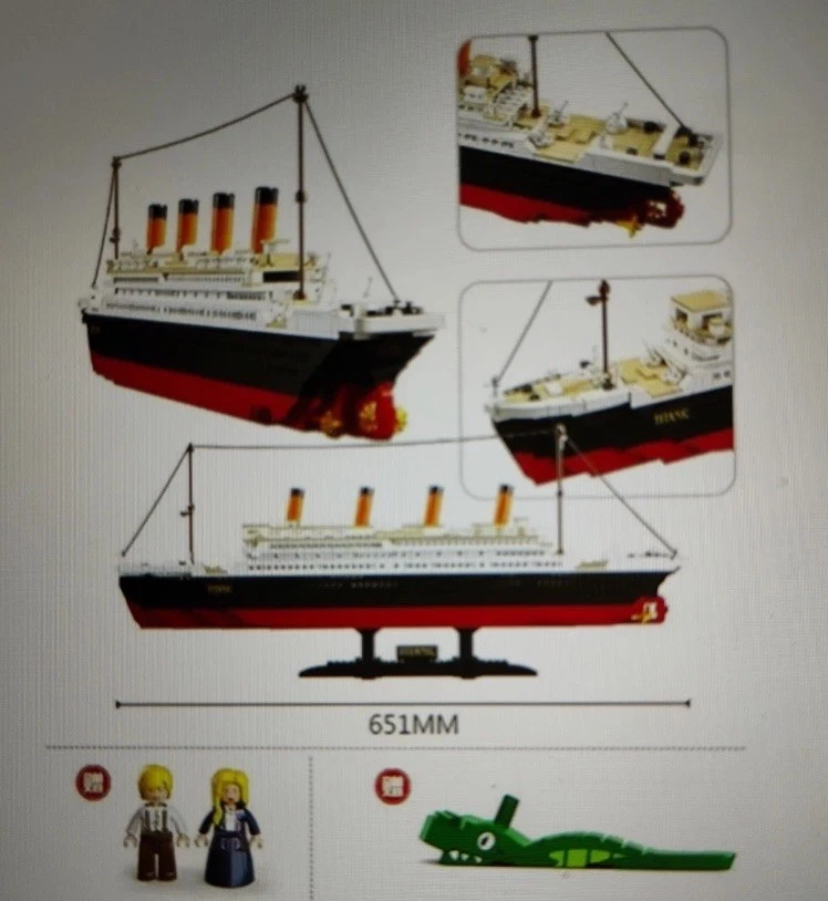 Titanic (Large Model) Building Brick Kit with Jack and Rose Figures (1012 Pcs) - Image 3 of 4