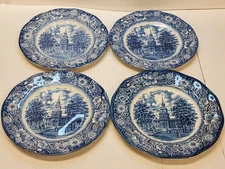 Lot of 4 Liberty Blue 10" Plate Set Independence Hall Staffordshire England Read