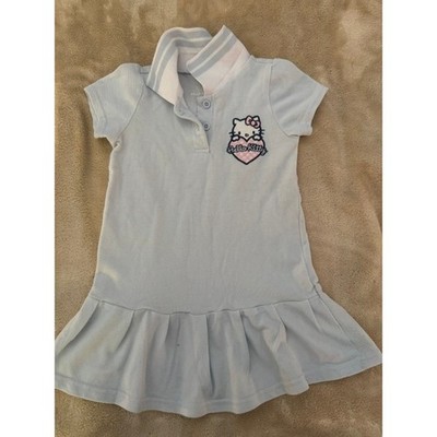 Hello Kitty Sanrio Girls Light Blue Polo Dress Pleated Skirt 4T Short Sleeve (A)