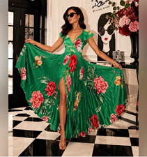 Alice + Olivia Green Floral Pleated Maxi Dress Women's Size 0 NWT Retail $795