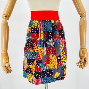Vintage 70s Handmade Multicolor Floral Patchwork Cotton Tie Apron