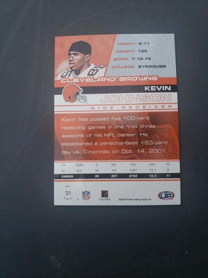 2002 Pacific Heads Up Blue #31 # 132/210 凯文·约翰逊 — 第 2/2 张图片