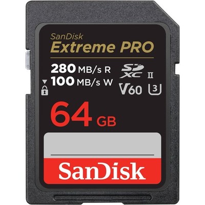 SanDisk Extreme PRO 64GB SDXC UHS-II U3 V60 Memory Card 280MB/s 100MB/s