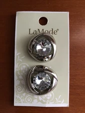 Set of 2 Silver and Clear Gem Triangular Buttons 1" Wide by La Mode - Shank