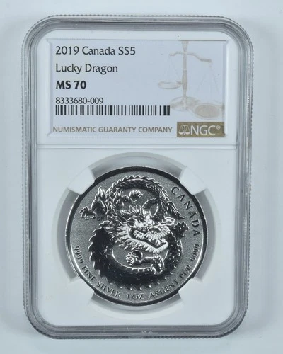 2019 Canada 5 Dollars Silver Lucky Dragon MS70 NGC Brown Label *2370