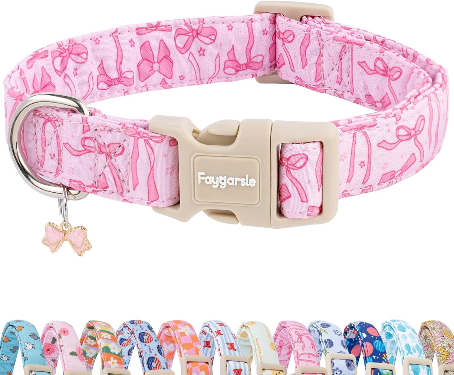 Cute Pink Bow Pattern Dog Collar for Summer Spring Designsmall Medium Large Dogs