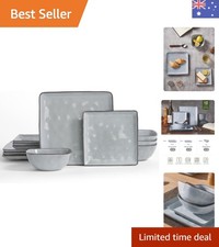 Stoneware Dinnerware Sets for 4, Ocean Square 12-Piece, Grey | Kitchen Plates...