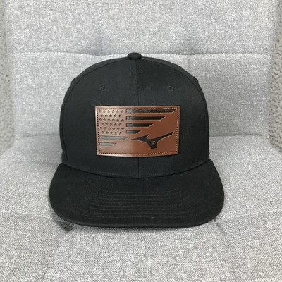 Mizuno Hat Cap Snap Back One Size Black Leather Patch Mens USA