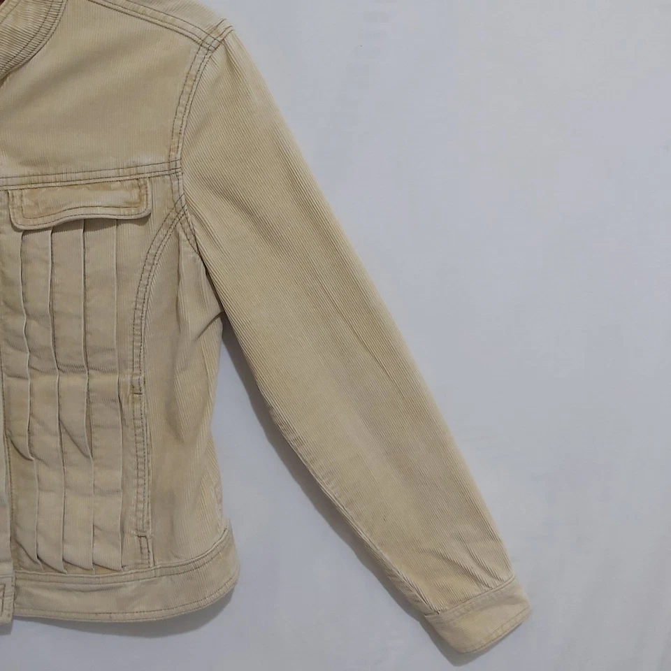 FCUK Jeans Size M Beige Corduroy Jacket Button Front Long Sleeve - image 2 of 4