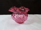 Fenton Cranberry Glass Large Rose Bowl Vase w/ Diamond Optic Design