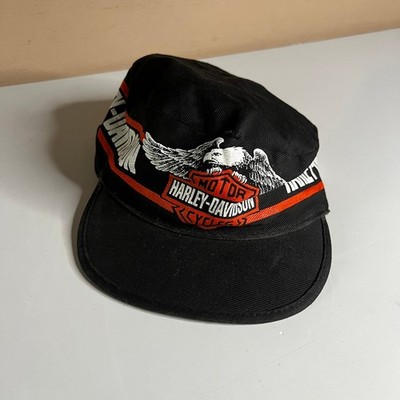80s Vintage Harley Davidson Eagle Biker Cap Crowd Cap Black Hat 3D Emblem