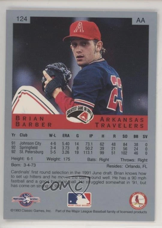 1993 Classic Best Minor League Brian Barber #124 - Image 2 of 2