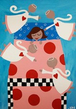 original painting 5x7" signed childhood memory gift art "Bedtime Angels"