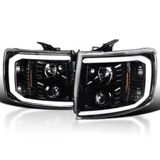 LED Light Tube Projector Headlights 2007-2013 Chevy Silverado 1500 2500HD 3500HD