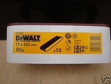 Image of DeWALT DT3303 75mm X 533mm DCW220 SANDING BELTS 80GRIT x 10
