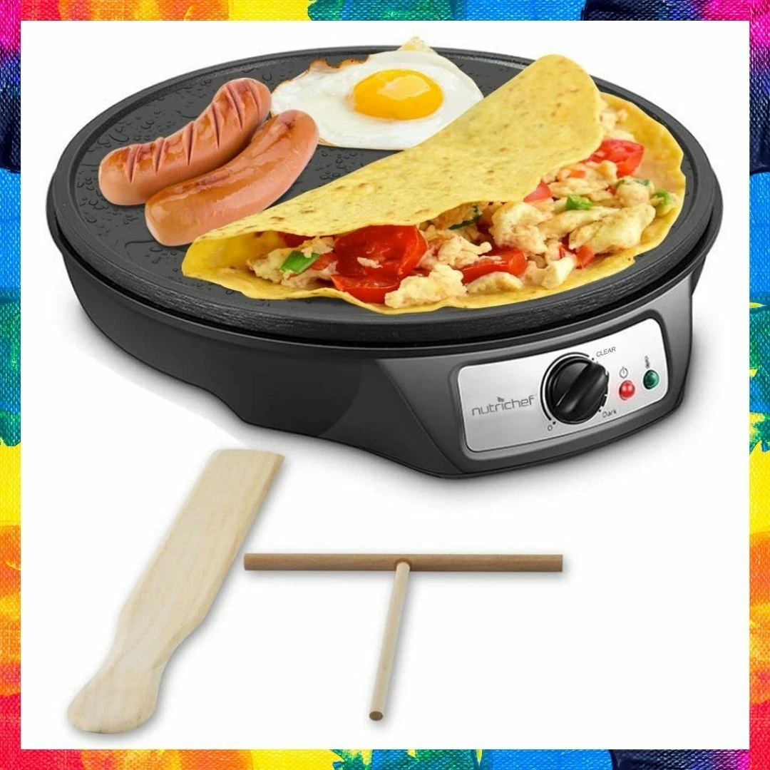 CREPE MAKER Pancake Electric Breakfast Griddle LED Nonstick Round 12  NUTRICHEF