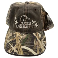 Ducks Unlimited Embroidered Camo and Faux Leather Adjustable Hat NWT