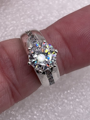 SW 925 Sterling Silver 8mm, 2+ Carat Cubic Zirconia, Accented Ring, Size 5.25 - Picture 9 of 9