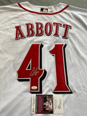 CINCINNATI REDS- ANDREW ABBOTT AUTOGRAPH #41 HOME WHITE NIKE