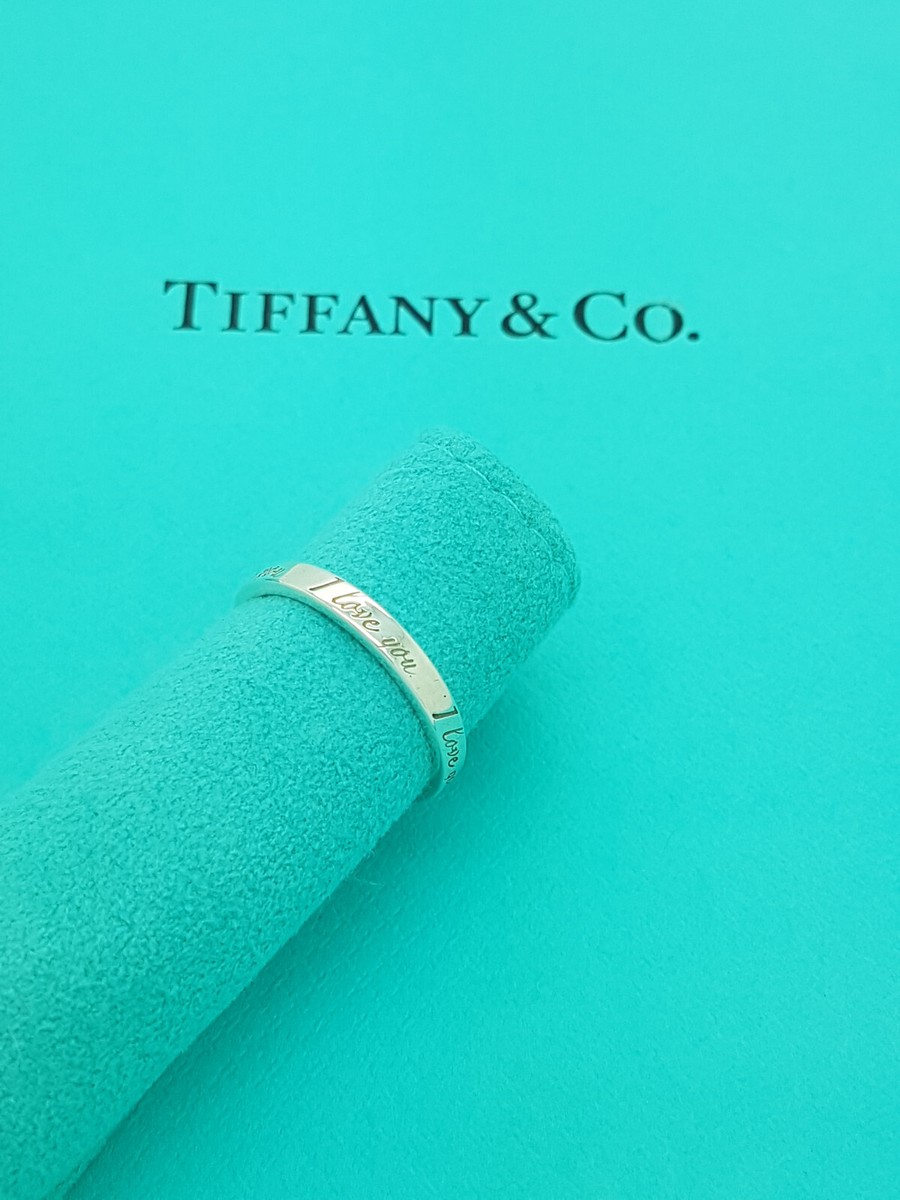 Tiffany & Co. Silver Narrow 'I Love You' Band Ring size O1/2UK
