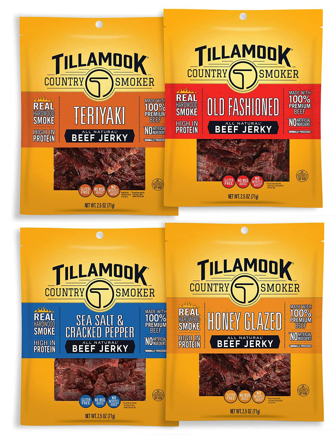 Упаковка вяленой говядины Tillamook Country Smoker с натуральным копчением из твердых пород дерева, 2,5 унции