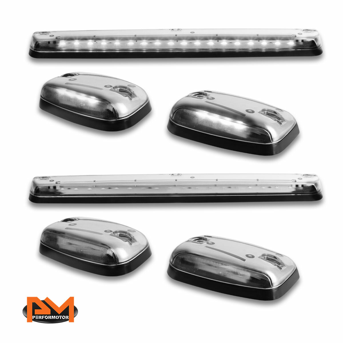 3Pcs Cab Roof Running Light Chrome Housing White LED For 0713