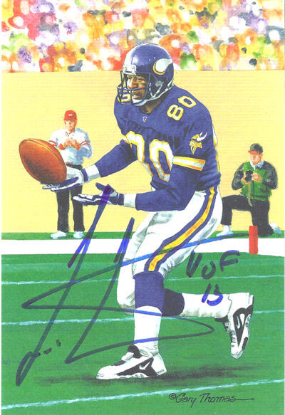 Cris Carter Autographed Signed Minnesota Vikings Goal Line Art in blue w/HOF 13 10828 