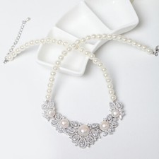 Freshwater Pearl Wedding Bridal Brass White Zircon Women's Gold Plated Necklace